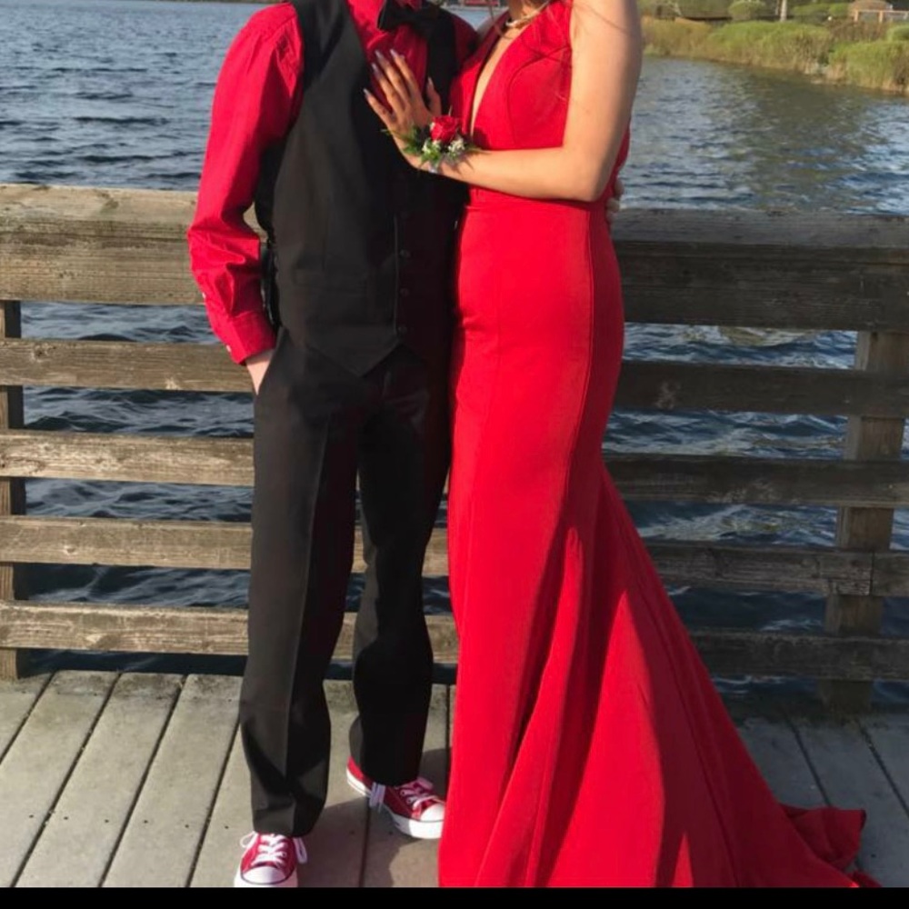 Beautiful red designer prom dress! Worn once!